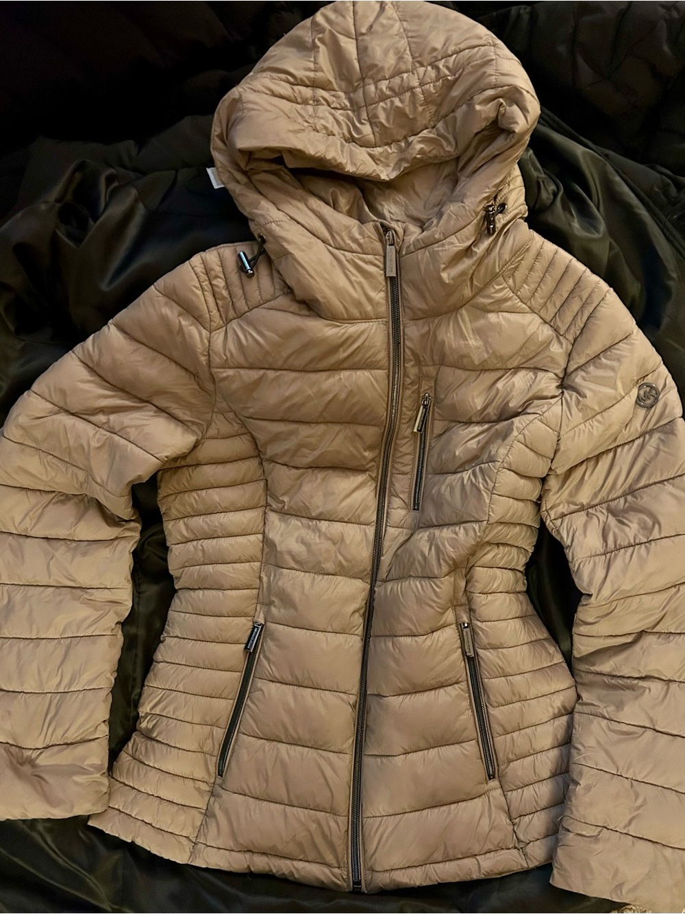 Michael Kors Quilted Hooded Puffer Jacket - Taupe